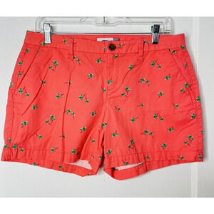 Old Navy Womens Sz 6 Chino Shorts Pink Palm Tree Print 100% Cotton Pockets